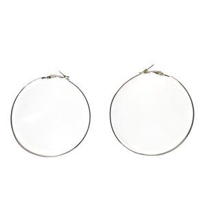 Large Silver Tone Hoop Earrings Thin Lightweight Metal Classic Fashion Jewelry